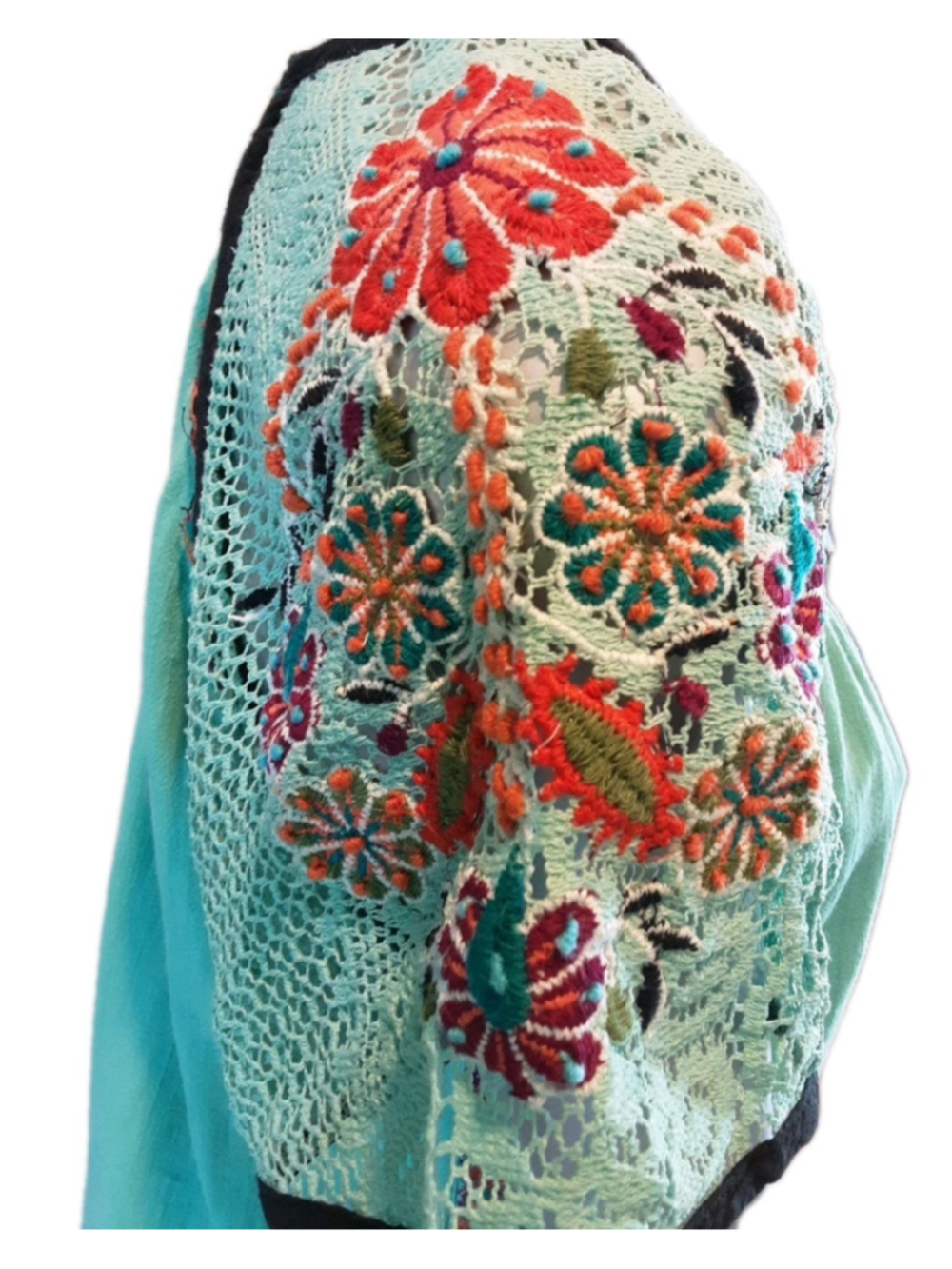 DOUBLE D RANCH-Chic Cotton Boho Beauty-Mint Green-Embroidered Crochet Lace-MED - Picture 11 of 16